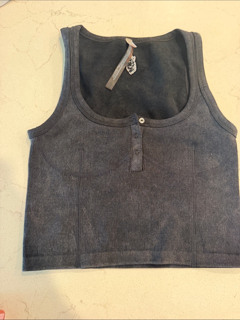 Free People Charcoal Ribbed Button-Front Crop Tank